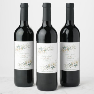Etiqueta Para Botella De Vino Charming White Floral Airy Leaves Baby in Bloom   