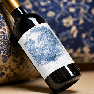 Etiqueta Para Botella De Vino Cheers del patrón de Boda Chinoiserie ID1094