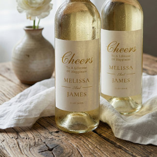 Etiqueta Para Botella De Vino Cheers Elegant Script Wedding White Wine Label