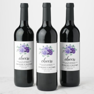 Etiqueta Para Botella De Vino Cheers Purple Blooms Eucalyptus Botanical Wedding