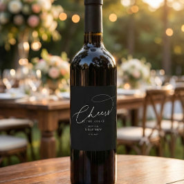Etiqueta Para Botella De Vino Cheers Script Typography Black Wedding