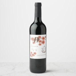 Etiqueta Para Botella De Vino Cherry Blossom Lovebirds Wedding Wine Bottle Label