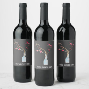 Etiqueta Para Botella De Vino Cherry Blossom sakura acuarela arte