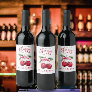 Etiqueta Para Botella De Vino Cherry en Baby Shower, el Chica de Bow Rosado