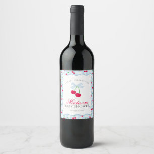 Etiqueta Para Botella De Vino Cherry Sweet Blue Coquette Bow Gingham Baby Shower