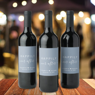 Etiqueta Para Botella De Vino Chic Felices para Siempre Boda Azul Polvoriento