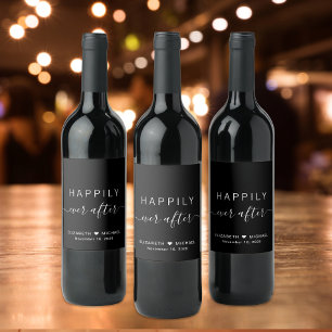 Etiqueta Para Botella De Vino Chic Felices para Siempre Boda Negra