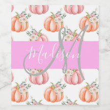 Chic Floral Blanco Rosa Melocotón Calabaza Monogra