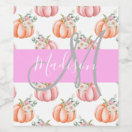 Etiqueta Para Botella De Vino Chic Floral Blanco Rosa Melocotón Calabaza Monogra
