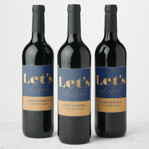Etiqueta Para Botella De Vino Chic Naval y Dorado Celebremos Cumpleaños