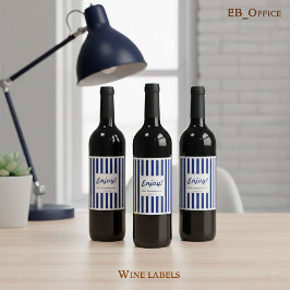 Etiqueta Para Botella De Vino Chic Navy Blue & White Stripes Corporate Thank You