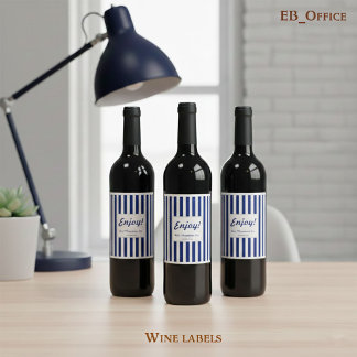 Etiqueta Para Botella De Vino Chic Navy Blue & White Stripes Corporate Thank You
