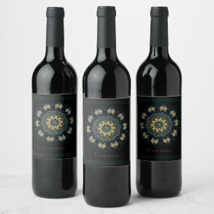 Etiqueta Para Botella De Vino Chic Oro y Verde Estilo Asiático