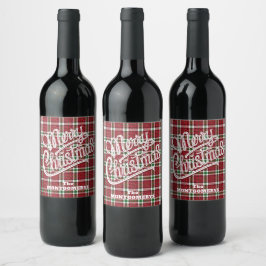 Etiqueta Para Botella De Vino Chic Sparkly Plaid Christmas 