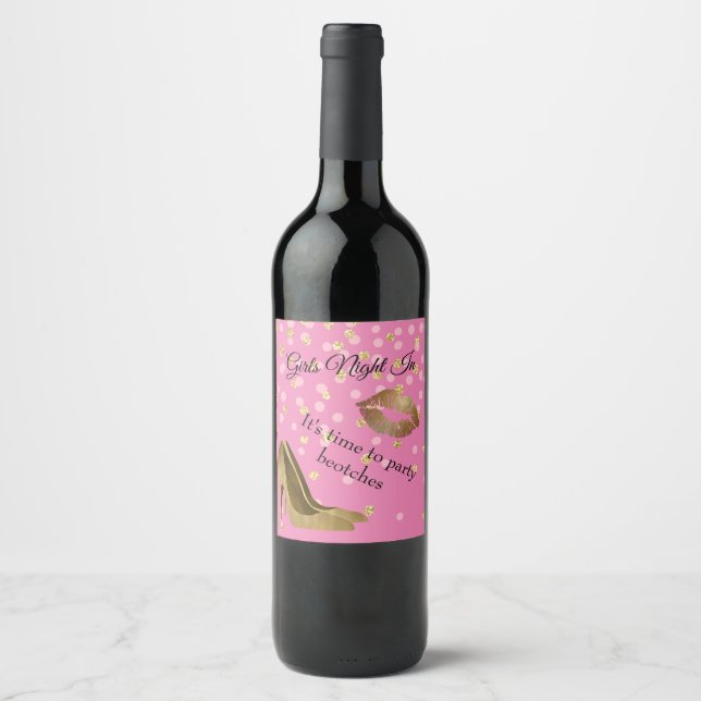Etiqueta Para Botella De Vino Chic tacones dorados Rosa    (Anverso)