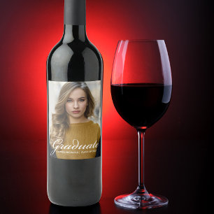 Etiqueta Para Botella De Vino Chic White Script Overlay Modern Graduate Photo