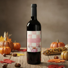 Etiqueta Para Botella De Vino Chica Baby Shower de la Calabaza Rosa Caída
