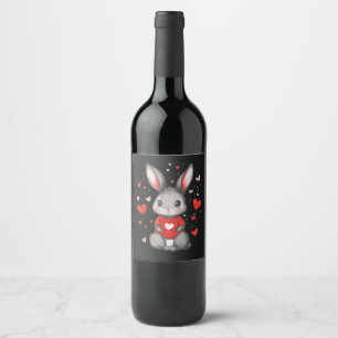 Etiqueta Para Botella De Vino Chica Corazón Amante de Conejos