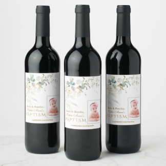 Etiqueta Para Botella De Vino Chica de energía verde de aire floral blanca foto 