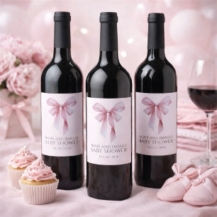 Etiqueta Para Botella De Vino Chica de lazo rosa suave Baby Shower