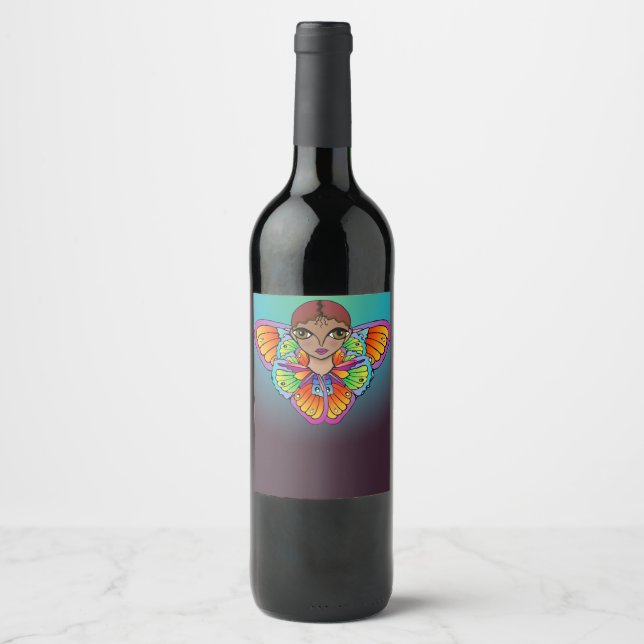 Etiqueta Para Botella De Vino chica de mariposa (Anverso)