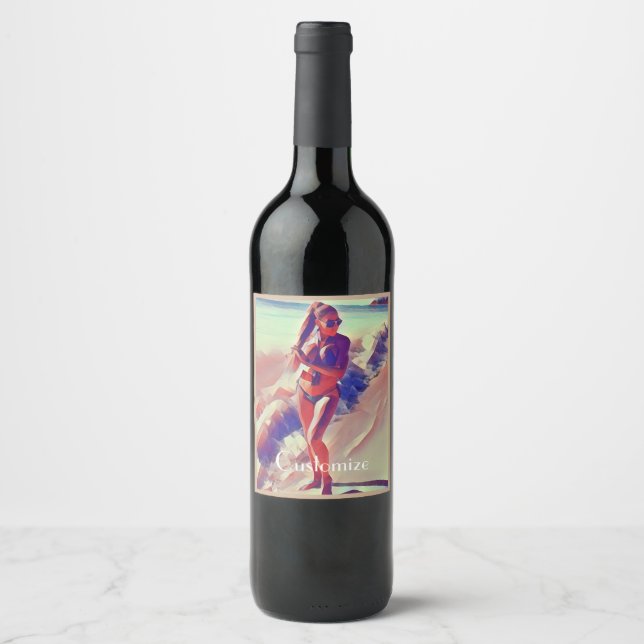 Etiqueta Para Botella De Vino Chica de playa Thunder_Cove (Anverso)