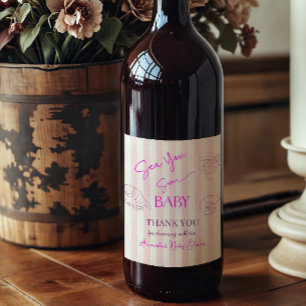 Etiqueta Para Botella De Vino Chica de rayas rosadas costeras mar pronto tú baby