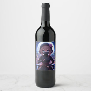 Etiqueta Para Botella De Vino Chica guerrero de ninja
