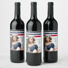 Etiqueta Para Botella De Vino Chica pin-up náutica roja azul hermosa personaliza