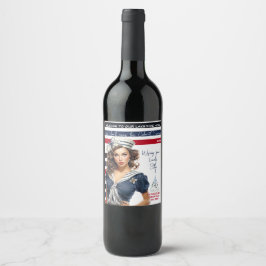 Etiqueta Para Botella De Vino Chica pin-up náutica roja hermosa personalizada