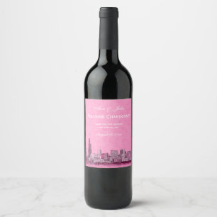 Etiqueta Para Botella De Vino * Chicago horizonte grabado estrella DIY color de 