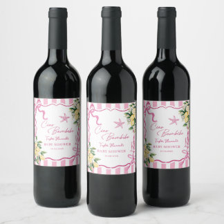 Etiqueta Para Botella De Vino Chicas Rosa Limón Ciao Baby Baby Shower Italiano