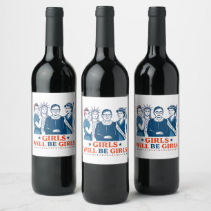 Etiqueta Para Botella De Vino Chicas serán Chicas Feminista Patriótica 4 de juli