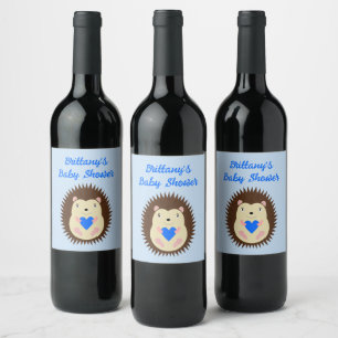 Etiqueta Para Botella De Vino Chico Bebé Azul Corazón Erizo Baby Shower