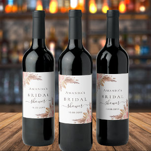 Etiqueta Para Botella De Vino Chico de ducha nupcial hierba de pampas rosa dorad