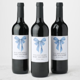 Etiqueta Para Botella De Vino Chico de lazo azul suave Baby Shower