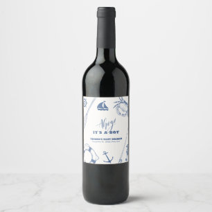 Etiqueta Para Botella De Vino Chico de pesca náutica minimalista Baby Shower