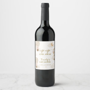 Etiqueta Para Botella De Vino Chico Globo Aerostático Elegante Boho Neutral Baby