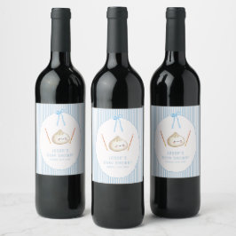 Etiqueta Para Botella De Vino Chico Kawaii Azul Arco Baby Shower Asiático Dumpli