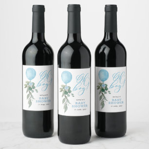 Etiqueta Para Botella De Vino Chico Oh Globo Azul Verdes Bebé Cumpleaños