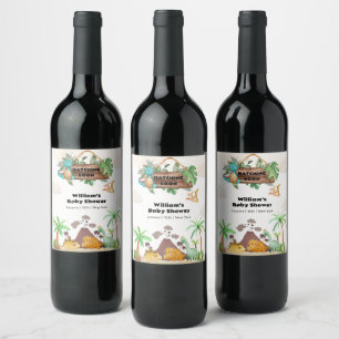Etiqueta Para Botella De Vino Chimenea Tropical con Eclosión de Dinosaurio Baby