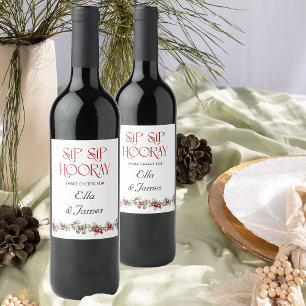 Etiqueta Para Botella De Vino Chin Chin Hurra Rama de Navidad Boda de Invierno