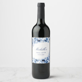 Etiqueta Para Botella De Vino Chinoiserie asiática Floral azul claro Bridgerton