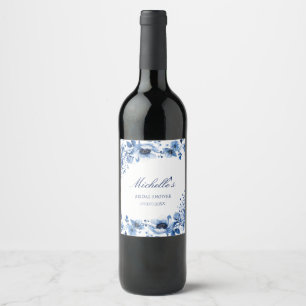 Etiqueta Para Botella De Vino Chinoiserie asiática Floral azul claro Bridgerton