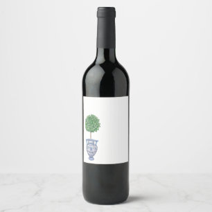 Etiqueta Para Botella De Vino Chinoiserie azul topiario de madera bovina de gran