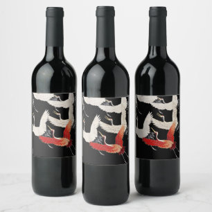 Etiqueta Para Botella De Vino Chinoiserie Grulla Voladora Zen Kimono Minimalista