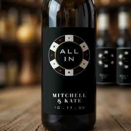 Etiqueta Para Botella De Vino Chip de póquer todo en negro Boda