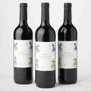 Etiqueta Para Botella De Vino Chorreada Mágica Pequeñas Estrellas Dragón Baby Sh