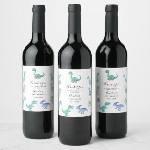 Etiqueta Para Botella De Vino Chorro de Bebé de Dinosaurio Elegante Blanco