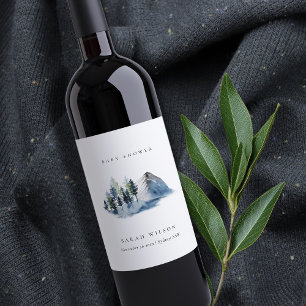 Etiqueta Para Botella De Vino Chorro de Bebé de Pino Verde Azul Montaña